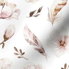 watercolor flowers and leaves on a white background for wallpaper or fabric, as well as the design