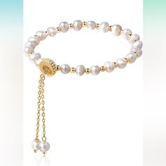 This Is A Convenient Adjustable Bracelet, Bracelet 4.7+ Adjustable Chain 3.1 Inches, Each Pearl Diameter Is About 5-6mm, Weight 8.4g, Freely Sliding Buckle Is Very Convenient To Wear, Not Easy To Fall, This Is Suitable For All Woman Bracelet Size. [Easy To Match Clothes]This Bracelet Is Suitable For Daily Wear, And The Excellent Pearl Color Matching Will Make Your Clothes More Outstanding. Pearl Bracelets Are So Versatile, Whether It Is Day Or Night. You Can Wear The Bracelet To Go To Parties An Elegant White Pearl Bracelet With Adjustable Chain, Elegant Adjustable Chain Bracelet With Pearl Charm, Elegant Adjustable Pearl Charm Chain Bracelet, Elegant Beaded Bracelets With Adjustable Chain, Elegant Adjustable Pearl Bracelet With Extender, Elegant White Chain Bracelet With Pearl Charm, Elegant White Beaded Bracelets With Adjustable Chain, White Adjustable Gold Bracelet For Anniversary, Elegant Pearl Bracelet With Extender