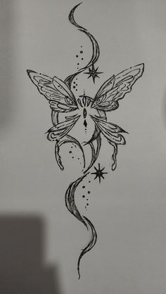 a drawing of a butterfly with stars on it