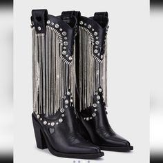 Black Rhinestone Drip Cowboy Boots Brand New Black Cowgirl Boots, Distressed Leather Boots, Dolls Kill Shoes, Black Cowgirl, Rhinestone Fringe, Sugar Thrillz, Leather Boots Heels, Brown Suede Boots, Present Perfect