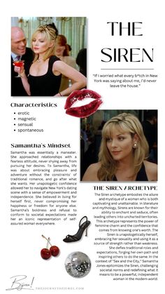 an advertisement for the siren magazine with pictures of women in black dresses and red lipstick