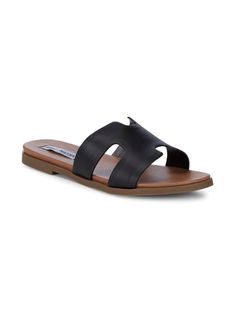 Steve Madden Women's Dariella Leather Slides Black Leather DARE01S1 Leather upper Open toe Slip-on style Synthetic lining Padded insole Rubber sole Steve Madden Slides, Sandals On Sale, Steve Madden Sandals, Slides Women, Slides Shoes, Leather Slides, Women's Shoes Sandals, Leather Sandals, Steve Madden