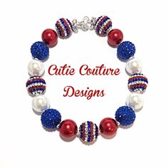 4th of July Necklace Red White and Blue by WeAreCutieCouture, $20.00 Patriotic Blue Round Bead Jewelry, Adjustable Beaded Necklaces For Birthdays, Patriotic Round Beads Necklace Gift, Patriotic Round Beads Necklace As Gift, Patriotic Round Beads Jewelry Gift, Blue Round Bead Necklaces For Birthdays, Birthday Jewelry With Large Round Beads, Blue Beaded Necklace For Birthday, Blue Jewelry With Colorful Beads For Birthday