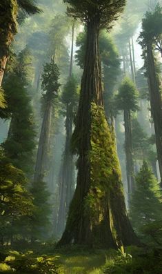 an artist's rendering of a giant tree in the middle of a dense forest