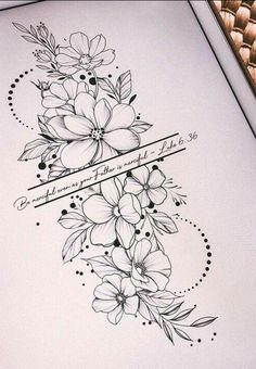 a tattoo design with flowers on it and the words i love you in cursive writing