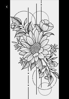 a black and white flower tattoo design