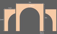 the size and height of an arch in a building with measurements for each section on it