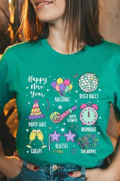 HAPPY NEW YEAR,DISCO BALL,2024 UNISEX SHORT SLEEVE,GRAPHIC TEE,GRAPHIC TSHIRTS,TSHIRTS,TEES100%COTTON,HEATHER(52%COTTON,48%POLY),ATH.HEATHER,BLACK HEATHER(90%COTTON,10%POLY)NICARAGUA Style: casual Fit: oversized Neck Line: round neck Sleeve: short sleeve Lining: no Made In: NicaraguaSize Measurement (inch): S: 36.0 (Bust), 18.0 (Waist), 18.0 (Hips), 28.0 (Length) M: 40.0 (Bust), 20.0 (Waist), 20.0 (Hips), 29.0 (Length) L: 44.0 (Bust), 22.0 (Waist), 22.0 (Hips), 30.0 (Length) XL: 48.0 (Bust), 24. Holiday Green Tops With Letter Print, Green Holiday Tops With Letter Print, Green Graphic Print Top For Holiday, Green Short Sleeve Holiday Top, Holiday Green T-shirt With Letter Print, Green Short Sleeve Top For Holiday, Green Short Sleeve T-shirt For Holidays, New Year Graphic Print Short Sleeve T-shirt, Green Letter Print T-shirt For Holiday