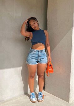 Chill Summer Fits Black Women, Girls Trip Outfits Summer Black Women, Modest Summer Outfits Black Women, Summer Outfits Black Woman Baddie, How To Style Shorts, Body Goals Curvy Outfits Jeans, Summer Fashion Black Women, Black Women Summer Outfits, Summer Fits Black Women