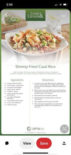 the shrimp fried cauli rice recipe is shown in this screenshoter screen shot