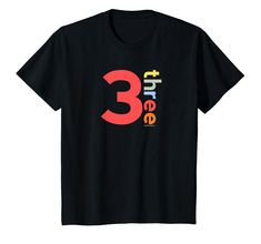 a black t - shirt with the number three printed on it