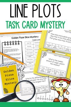 the line plots task card mystery is shown in green, yellow and white with an image of