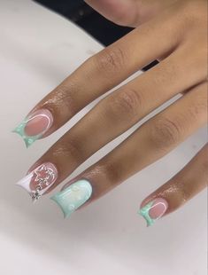 Summer Duck Nails Design, Shirt Nail Design Ideas, Colorful Duck Nails, Summer Duck Nails, Cute Shorties Acrylic Nails, Shortie Nail Ideas, Short Duck Nails Design, B2s Nails, Cute Duck Nails