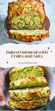 baked oatmeal with fruits and nuts in a bread loaf on a plate