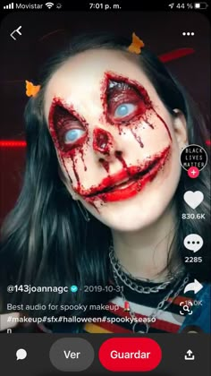 Scary Jack O Lantern Makeup, Scary Female Halloween Makeup, Fx Clown Makeup, Sfx Makeup Ideas Beginners, Ripped Mouth Sfx Makeup, Halloween Costumes Makeup Scary, Creepy Halloween Face Paint, Full Face Halloween Makeup Ideas, Halloween Scary Makeup Ideas