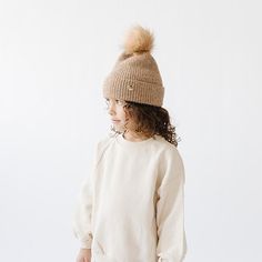 Milo Kids Pom Beanie - Camel - GIGI PIP Kids Beanies, Halo Style, Wearing A Hat, Find Color, Winter Kids, Pom Beanie, Felt Hat, Kids Hats, Fedora Hat