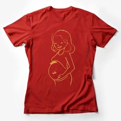 Golden Line Art Pregnant Woman T-Shirt, Elegant Maternity Wear Tee, Unique Baby Shower Gift Female T-Shirt Custom graphic T-Shirt.Customize your color