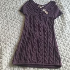 Purple Knit Dress. Nwt 100% Acrylic Total Length From Shoulder To Hem Approx 32in Casual Pointelle Knit Dresses For Fall, Casual Spring Sweater Dress With Short Sleeves, Casual Sweater Dress With Short Sleeves For Spring, Casual Short Sleeve Sweater Dress For Spring, Casual Spring Sweater Dress With Pointelle Knit, Casual Fitted Cable Knit Sweater Dress, Purple Knit Dress, Purple Sweater Dress, Winter Fits