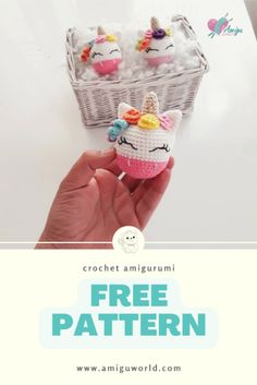 crochet amigurum free pattern - unicorn cupcakes in a basket