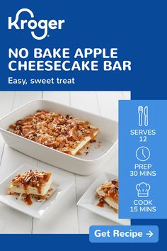 the cover of baker's no bake apple cheesecake bar, with instructions