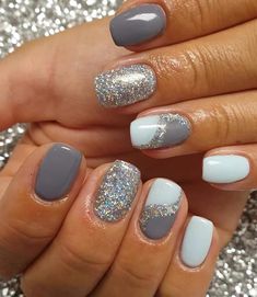 Winter 2024 Gel Nails, Winter 2024 Dip Nails, Grey Winter Nail Ideas, Turquoise And Grey Nails, Winter Nails Design Ideas 2024, Winter Gray Nails, Nail Ideas Winter Colors, Gray Gel Nails Ideas, Gray Dip Nails