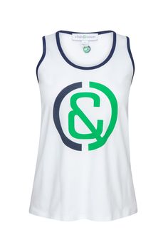 Signature logo tank in our classic colors. Luxuriously soft compact cotton. Pairs well with everything, from our Club Skirt to jeans or shorts. Comes in:Bright White with Navy & Kelly TrimMaterial:Compact Cotton C C Logo, Club Skirts, Sporty Jacket, C Logo, Green Accents, Tennis Dress, Signature Print, Kelly Green, Signature Logo