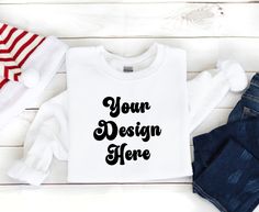 White Cotton Sweater With Custom Print, Customizable Crew Neck T-shirt For Winter, Customizable White Cotton Sweater, Christmas Mockup, Sweatshirt Mockup, Holiday Sweatshirt, Social Media Channels, White Sweatshirt, Your Design