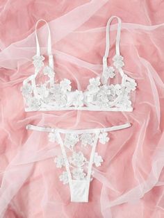 Bridal Lingerie Set, Romantic Colors, Floral Bridal, Floral Applique, Bra Women, Bra Set