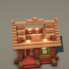 an image of a house made out of blocks and bricks with lights on the windows