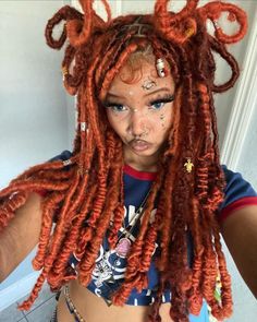 Orange Faux Locs, Cute Loc Hairstyles, Dyed Locs Ideas, Cute Loc Styles, Colourful Braids, Locs Ideas