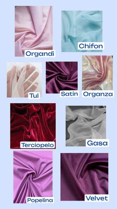 the names of different fabrics and colors