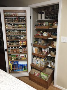 an open pantry filled with lots of food