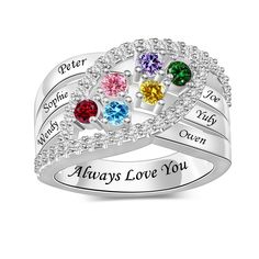 PRICES MAY VARY. Personalized ring - This family birthstone ring is customized for you. You can design this ring with the birthstone represented by the birth month of your family or friends. It will be unique. Providing Engraving - Family rings can custom mother's birthday/place/name/blessing. This personalized mothers birthstone ring can create more happy family memories and express the unshakable love between family, mother and child. How to order - Step 1, select the number of stones. Step 2, Personalized White Birthstone Ring For Mother's Day, Silver Birthstone Ring For Personalized Gift, Customized Silver Promise Ring, Customized Silver Rings For Personalized Gift, Personalized Crystal Promise Ring, Personalized Name Rings For Birthdays, Customized Promise Rings For Mother's Day, Customized Rings For Promise On Mother's Day, Personalized Name Rings For Birthday