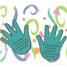 two blue hands with words written on them and colorful swirls around the edges, in front of a white background