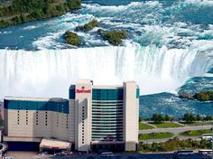 an aerial view of the niagara hotel and falls