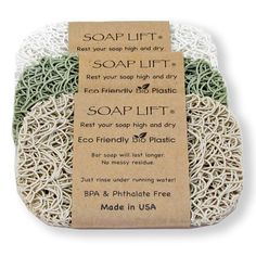 PRICES MAY VARY. MAXIMIZE SOAP LONGEVITY - Keep your soaps dry and intact with the Soap Lift 3-pack, featuring multi-directional bioplastic holders that prevent your favorite bars from turning into muck. Ideal for showers, bathroom sinks, or travel. Available in bone white and sage. MADE IN THE USA - Effortlessly integrates into any setting - place them in soap dishes, on shower shelves, or directly on countertops. Their versatile design makes these soap savers essential additions to your bathro Soap Dish For Shower, Spa Colors, Shower Spa, Bar Soap Holder, Spa Bathroom, Shower Soap, Soap Saver, Soap Dishes, Soap Tray