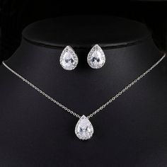 Color: White Gold Crystal Bridal Jewelry Sets, China Set, Diamond Necklace Set, Zircon Jewelry, Cubic Zirconia Jewelry, White Gold Bracelet, Jewellery Store, White Gold Necklaces, Teardrop Necklace