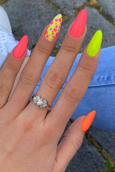 Neon Nail Ideas Orange Nail Art, Bright Summer Nails, Bright Nails, Neon Nails, Beach Nails