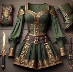 Green Fantasy Outfit, Elvish Clothing, Elven Outfit, Knight Outfit, Celtic Clothing, Warrior Outfit, Fantasy Gowns