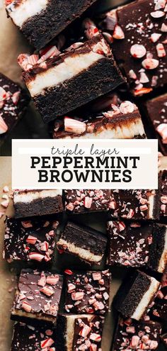 chocolate peppermint brownies stacked on top of each other