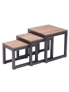 three wooden tables sitting on top of each other