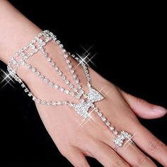 Finger Ring Bracelet, Hand Cuffs, Wedding Finger, Hand Harness, Ring Bracelet Chain, Jewelry Hand, Rhinestone Wedding