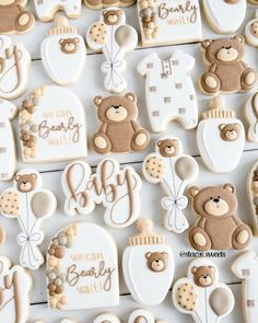 baby shower cookies with teddy bears and balloons