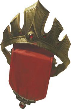 a golden crown on top of a red bag