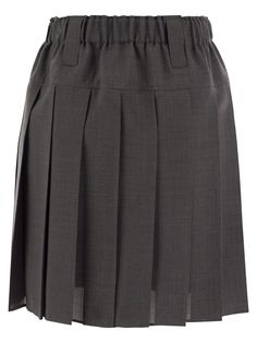 The light, slightly crepe effect of virgin wool organza renews the classic style of the Mini skirt with a feminine touch. The pleated effect is combined with an elastic waistband that gathers the light volumes and favours wearability, while the silk-blend crepe lining completes the garment and helps shield the slight transparencies of the fabric. - Pull-up skirt - Silk-blend crepe lining DESIGNER ID: MP087G3662 C2164Composition: 55% Polyester, 45% Virgin wool Lining: 74% Acetate, 26% Silk Skirt Silk, Latest Skirts, Versace Shop, Wool Mini Skirt, Wool Skirts, Knitwear Cardigan, Gray Skirt, Pleated Mini Skirt, Pull Up