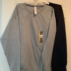 New With Tags One Blue One Black Heather Size Xl Basic Gray Fleece Tops, Basic Black Fleece Tops, White Timberlands, Orange Hoodie, Grey Crewneck, Sweatshirt Short Sleeve, Grey Pullover, Two Men, Crew Shirt