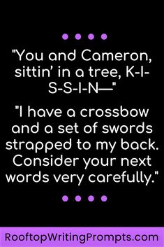 a poem written in purple and black with the words you and camera sittin'in a tree, k - 1