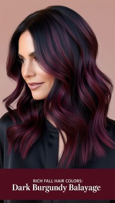 Want Fall Hair Colors Dark Caramel Highlights? Try This Look! 💇‍♀️ Dark Hair Colors For Fall Deep Purple, Purple Red Dark Hair, Dark Autumn Hair Color, 2024 Fall Hair Colors, Dark Brunette Fall Hair 2024, Fall 2024 Hair Trends Red, Dark Winter Hair Colors 2024 - 2025, Dark Fall Hair Colors, Schwarzkopf Hair Color