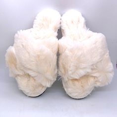 White Fuzzy Cross Band Slippers, Size Small (Fits Sizes 5-6). Casual And Comfy Indoor/Outdoor Slippers With Nonslip Sole. Machine Washable. Brand New In Package. Comfy White Slippers With Soft Texture, Comfortable Fluffy White Slippers, White Casual Slippers With Soft Texture, White Fluffy Comfy Slippers, Casual White Slippers With Soft Texture, White Fluffy Indoor Slippers, Fluffy White Indoor Slippers, White Slippers For Winter Loungewear, Cozy Super Soft Slippers For Spring