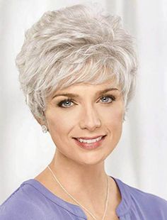 short wigs for women natural looking old lady wig for mom short curly gray wig with bangs for white women heat resistant synthetic fiber hair wigs for old middle age women 8624062 2021 – zł68,81 Fluffy Pixie Cut, Short Hair Wigs For Women, Pixie Cut Short, Short Pixie Wigs, Gray Hair Cuts, Grey Hair Styles For Women, Grey Wig, Hair Wigs For Women, Transition To Gray Hair